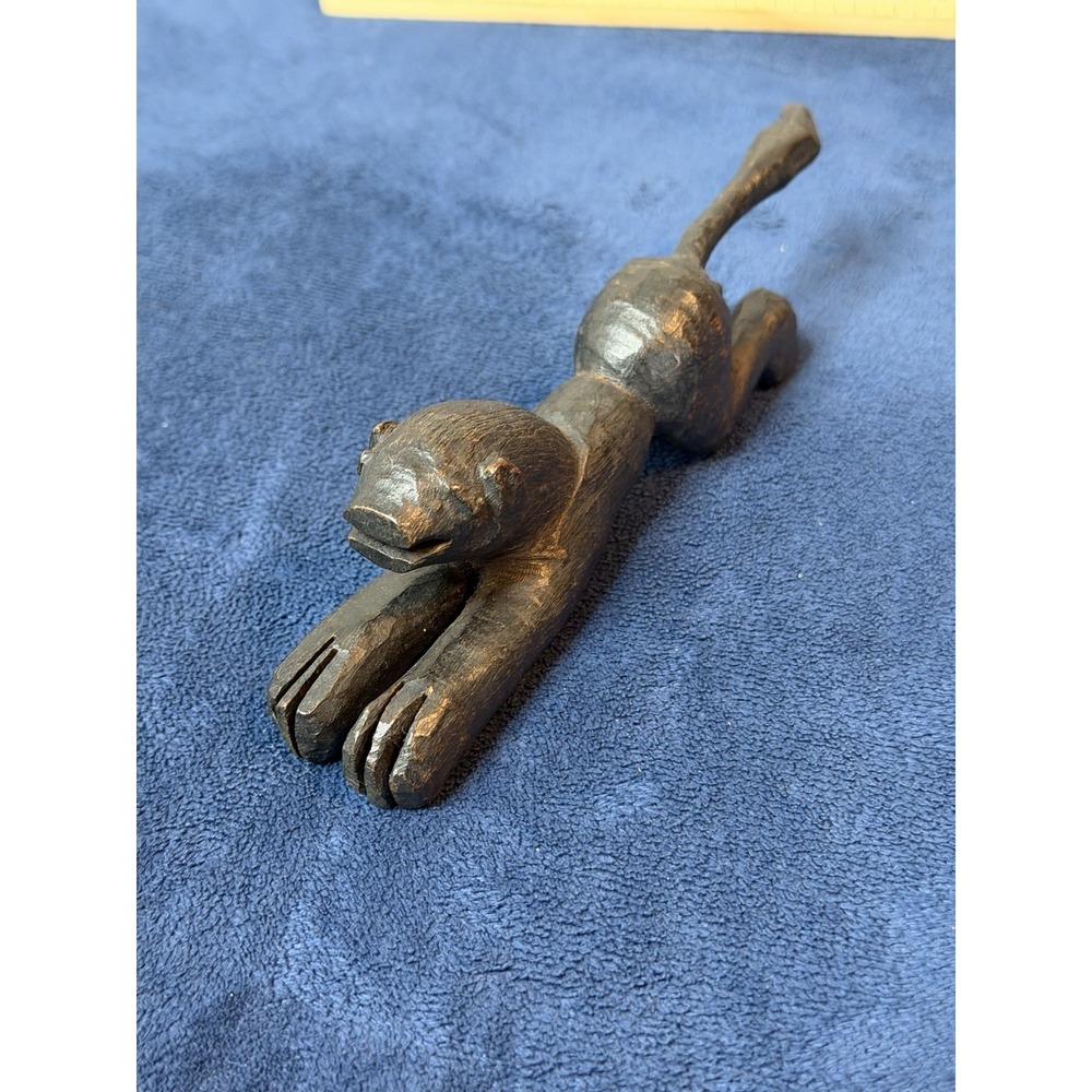 Vtg 20th Century Slingshot Hand Carved Wooden Folk Art Mythical Jaguar Handle